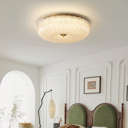 Flush Mount LED Ceiling Light with Textured Glass Shade for Dining Room & Bedroom – Round Halo Design, 8 to 20 Inch Diameter Options, Warm