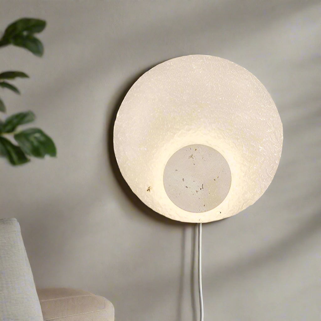 Round Stone Sconce with Acrylic Diffuser 12 Inch LED Warm White or Tri-Color Indoor Accent Light for Bedrooms Entryways Modern Interiors Nat