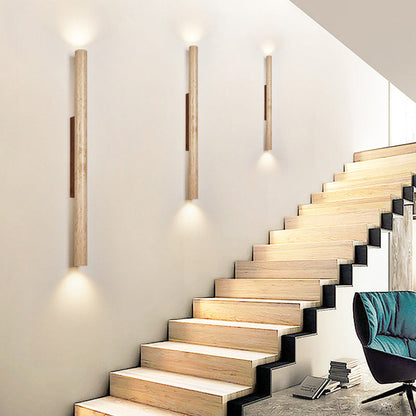 Travertine Stone Sconce Dual-Direction Light 12.6 Inch Vertical Fixture Natural Beige E27 Socket for Bedrooms Hallways Staircases Living Roo