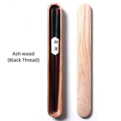 Handcrafted Wooden Chopsticks with Decorative Thread & Gift Box for Asian Dining