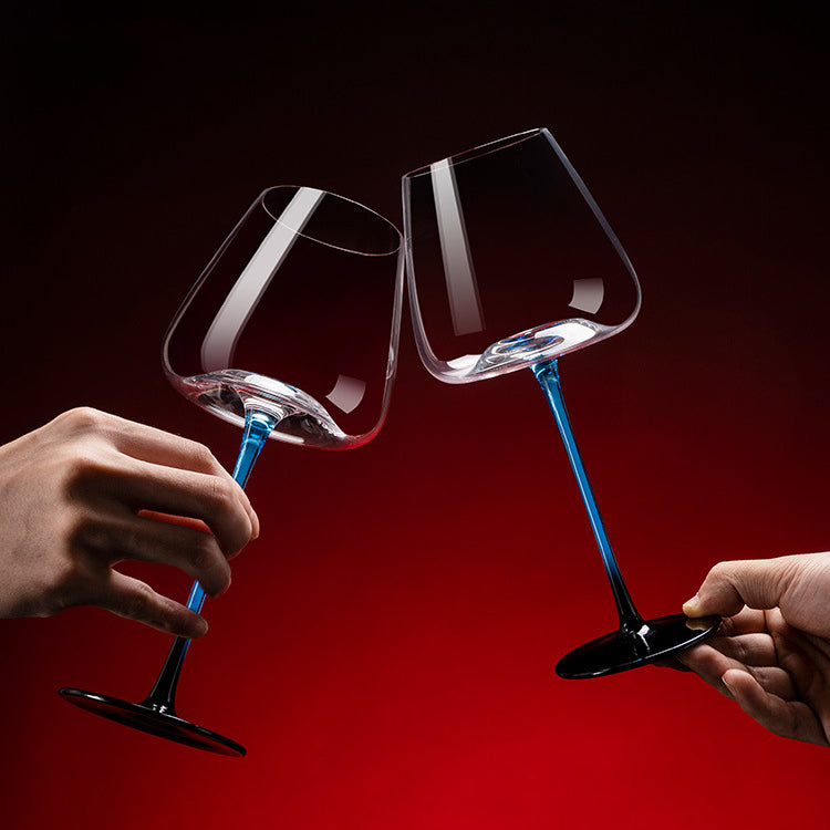 Hand-Painted Wine Glasses and Decanter Set with Cobalt Blue Accents for Burgundy and Red Wine