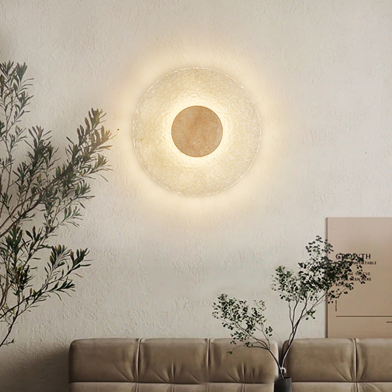 Round Stone Sconce with Acrylic Diffuser 12 Inch LED Warm White or Tri-Color Indoor Accent Light for Bedrooms Entryways Modern Interiors Nat