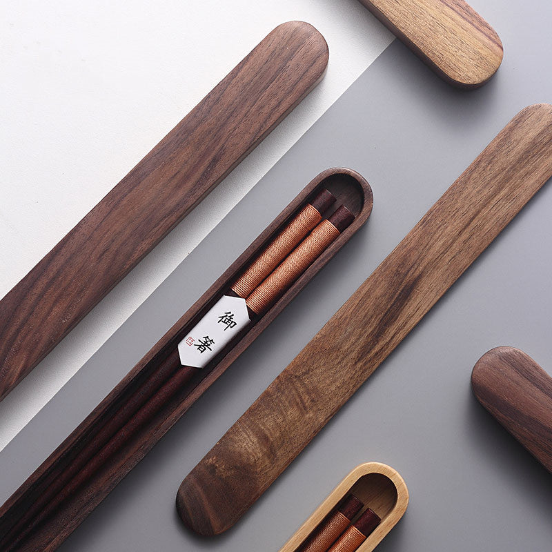 Elegant Black Walnut Chopsticks with Decorative Thread in Wooden Box | Premium Quality for Fine Dining