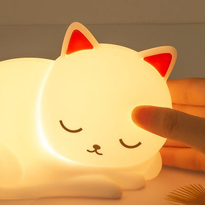 Silicone Cat Night Light with Touch Control & 7 Color Modes – Rechargeable LED Bedside Lamp for Kids & Nursery