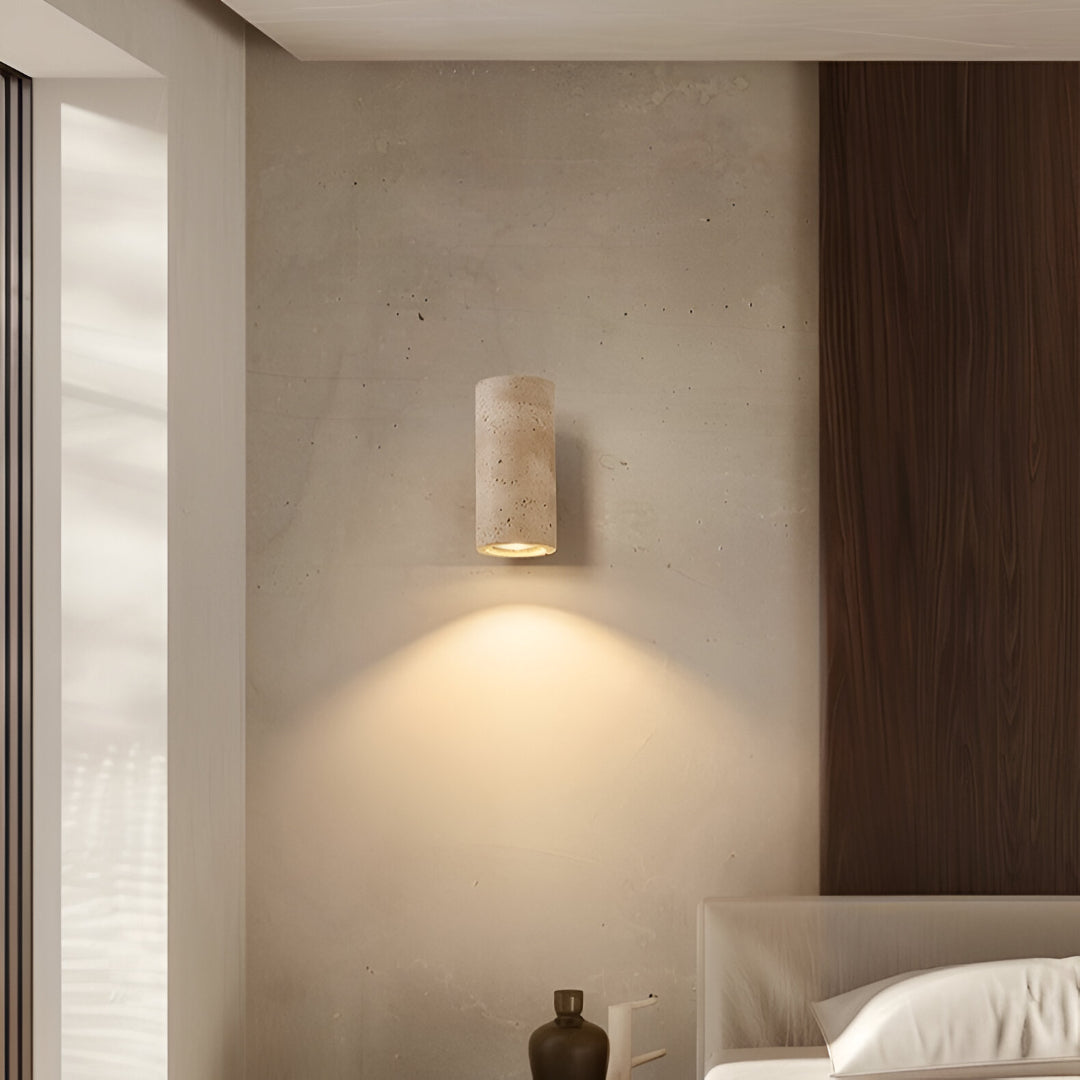 Travertine Stone Sconce Dual-Direction Light 12.6 Inch Vertical Fixture Natural Beige E27 Socket for Bedrooms Hallways Staircases Living Roo