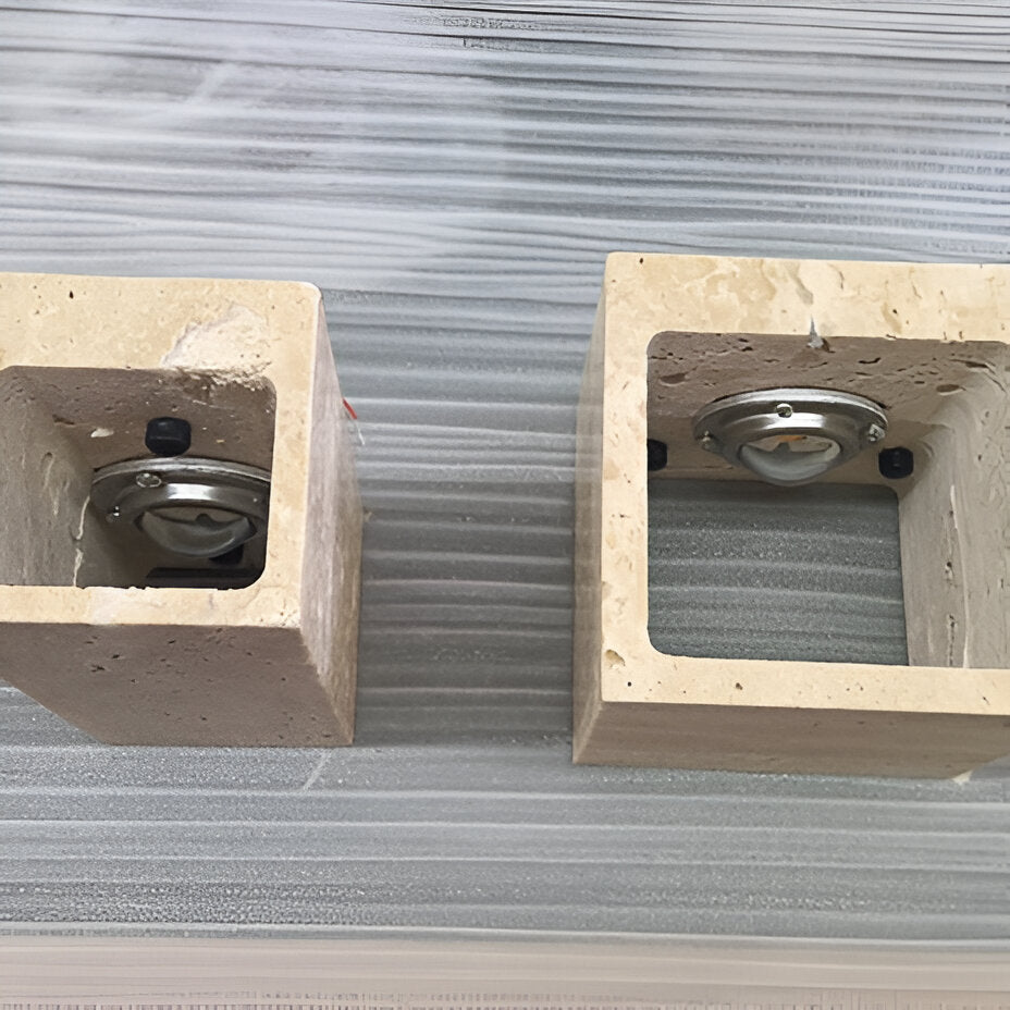 Outdoor LED Sconce Natural Stone Up-Down Light Waterproof Garden Wall Mount Fixture for Patio Entryway Facade 6.3 Inch Travertine Exterior L