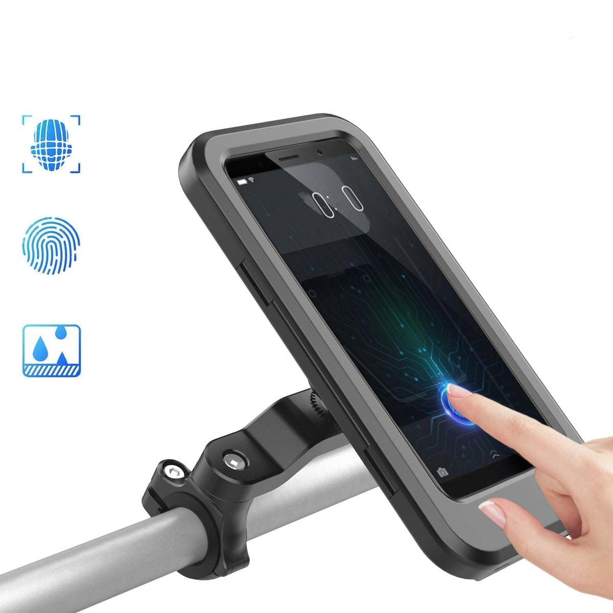 Waterproof Bike Phone Mount with 5000mAh Power Bank USB Charging Handlebar Holder for Smartphones 4.5-6.8 Inches Touch Screen Compatible Mot