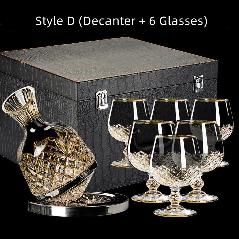 Embossed Gold Accent Wine Glass & Decanter Set with Carrying Case for Elegant Entertaining