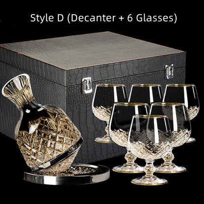 Embossed Gold Accent Wine Glass & Decanter Set with Carrying Case for Elegant Entertaining