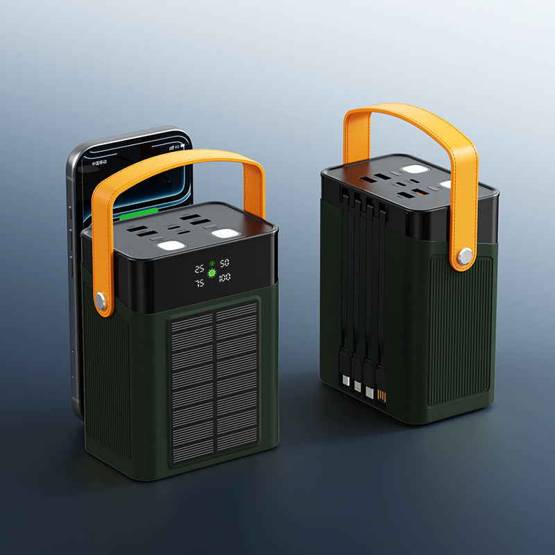 EcoCharge | Cargador solar portátil con gestión de cables integrada y pantalla digital para carga en movimiento