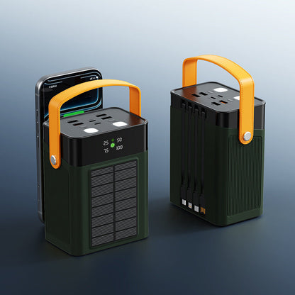 EcoCharge | Cargador solar portátil con gestión de cables integrada y pantalla digital para carga en movimiento