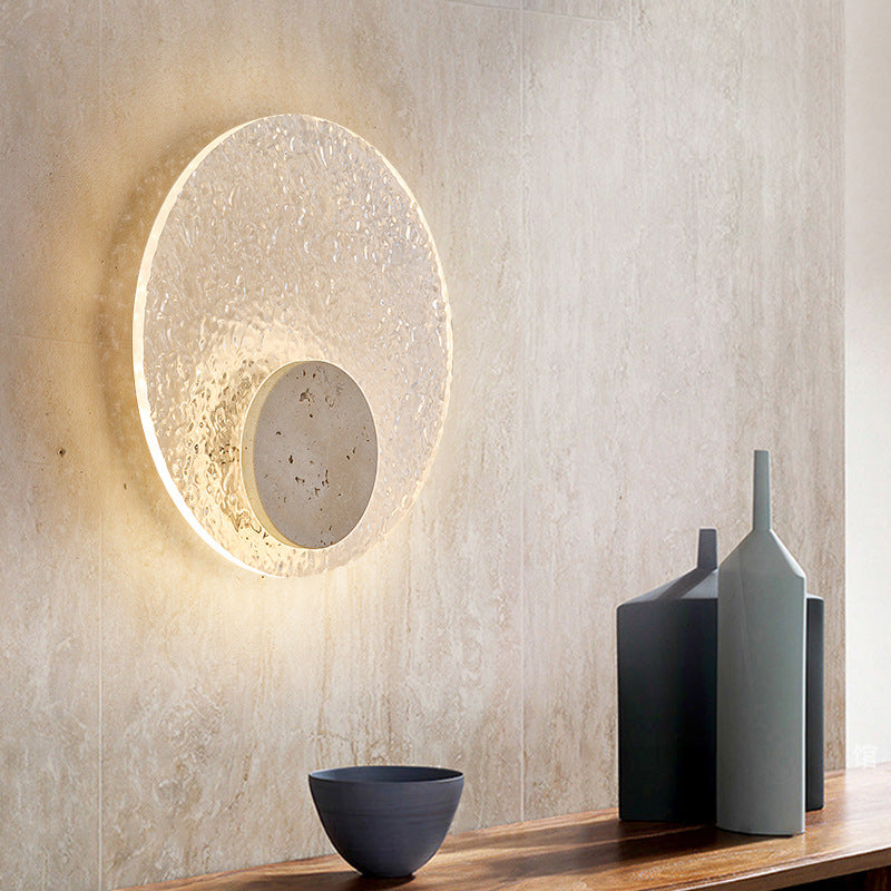 Round Stone Sconce with Acrylic Diffuser 12 Inch LED Warm White or Tri-Color Indoor Accent Light for Bedrooms Entryways Modern Interiors Nat