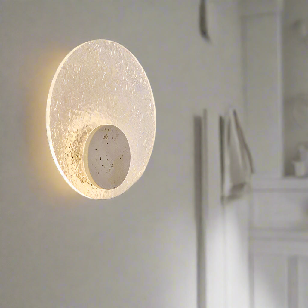 Round Stone Sconce with Acrylic Diffuser 12 Inch LED Warm White or Tri-Color Indoor Accent Light for Bedrooms Entryways Modern Interiors Nat