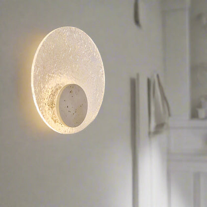 Round Stone Sconce with Acrylic Diffuser 12 Inch LED Warm White or Tri-Color Indoor Accent Light for Bedrooms Entryways Modern Interiors Nat