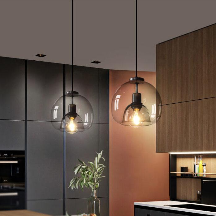 Adjustable Hanging Ceiling Light with Smoked Glass Shade 9 Inch for Dining Room Kitchen Bedroom Modern Dome Fixture Hardwired E26 Base