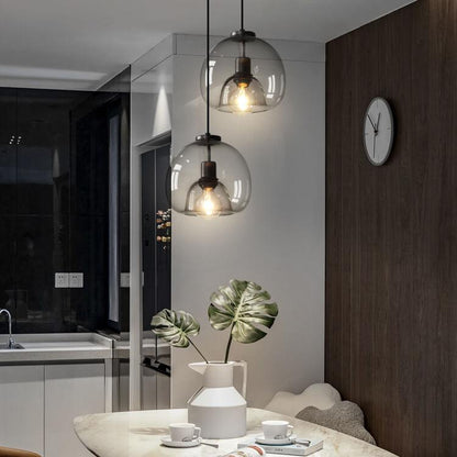 Hand-Blown Gray Glass Dome Ceiling Fixture for Dining Room & Kitchen | Modern Single-Bulb Hanging Lamp | UL-Listed Adjustable Cord Light