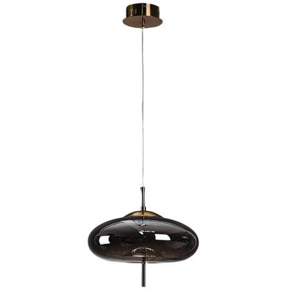 Glass Hanging Fixture with Adjustable Cord for Dining Table & Kitchen Island | Modern Suspended Light in Amber or Gray | Oval Sphere Capsule