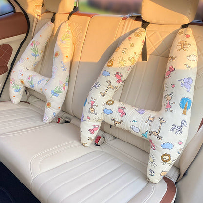 Kids Road Trip Sleep Cushion Beige 26 x 20 Inch Soft Cotton Blend with Adjustable Straps for Car Seat Headrest Support Children Toddler Long