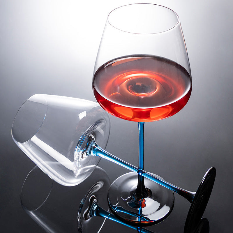 Hand-Painted Wine Glasses and Decanter Set with Cobalt Blue Accents for Burgundy and Red Wine