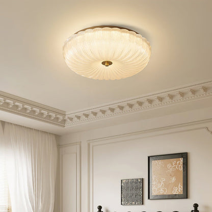 Flush Mount LED Ceiling Light with Textured Glass Shade for Dining Room & Bedroom – Round Halo Design, 8 to 20 Inch Diameter Options, Warm