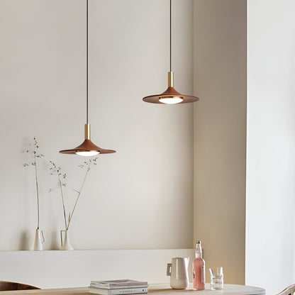 Sculptural Metal Shade Ceiling Fixture with Organic Wood-Tone Accent – 10 in or 14 in Drop Light for Island Counter Bar and Breakfast Nook –