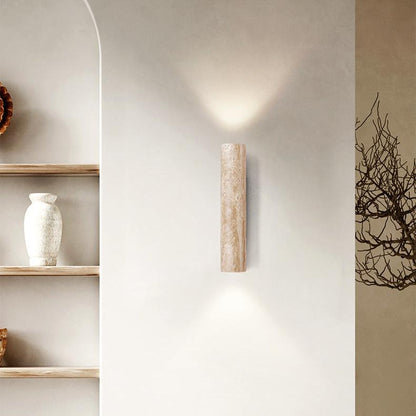 Travertine Stone Sconce Dual-Direction Light 12.6 Inch Vertical Fixture Natural Beige E27 Socket for Bedrooms Hallways Staircases Living Roo