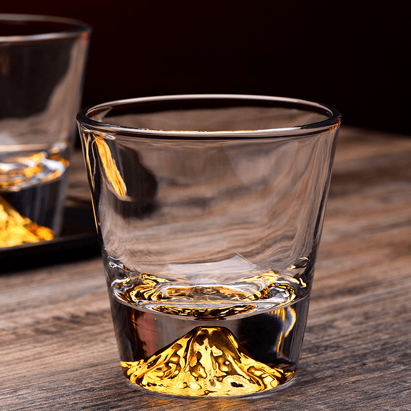 Mountain-Carved Rocks Glass with Wooden Gift Box – Handcut Crystal Tumbler for Spirits & Cocktails