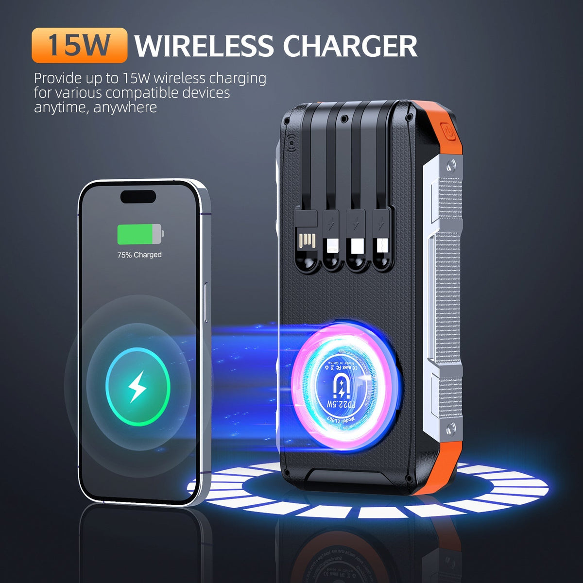 EcoCharge | Cargador solar con luz LED y carga rápida | Solución de energía portátil para aventuras al aire libre