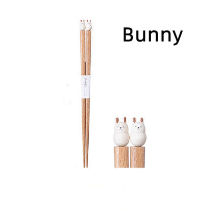 Animal-Themed Training Chopsticks for Kids Wooden Easy-Grip Learning Utensils for Toddlers Small Hands Mealtime Practice Shiba Inu Bunny Bea