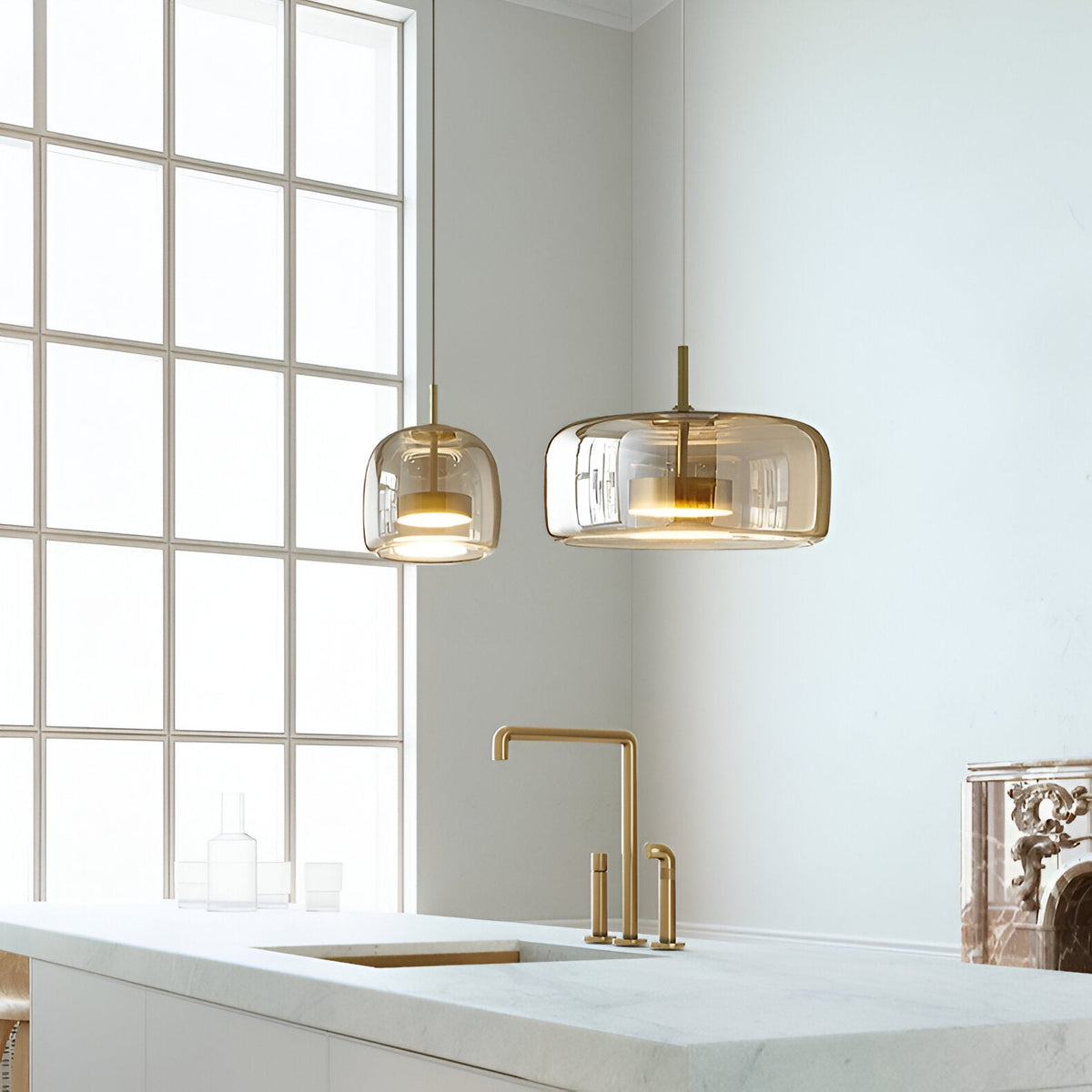Glass Hanging Ceiling Fixture with Adjustable Cord for Dining Tables & Kitchen Islands | Color-Tunable LED Modern Farmhouse Style
