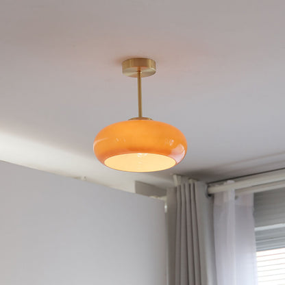Semi-Flush Mount Golden Amber Glass Fixture 11 inch Antique Brass Finish for Bedrooms Living Rooms Hallways Vintage Style Overhead Light E26