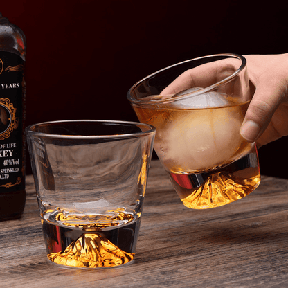 Mountain-Carved Rocks Glass with Wooden Gift Box – Handcut Crystal Tumbler for Spirits & Cocktails