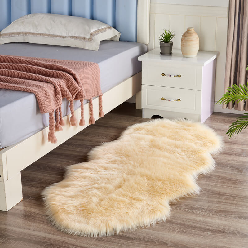 Plush Faux Fur Area Runner 24 × 47 Inches Beige Anti-Slip Backing Hallway Bedroom Entryway Ultra Soft Sheepskin Style Floor Mat for Living R