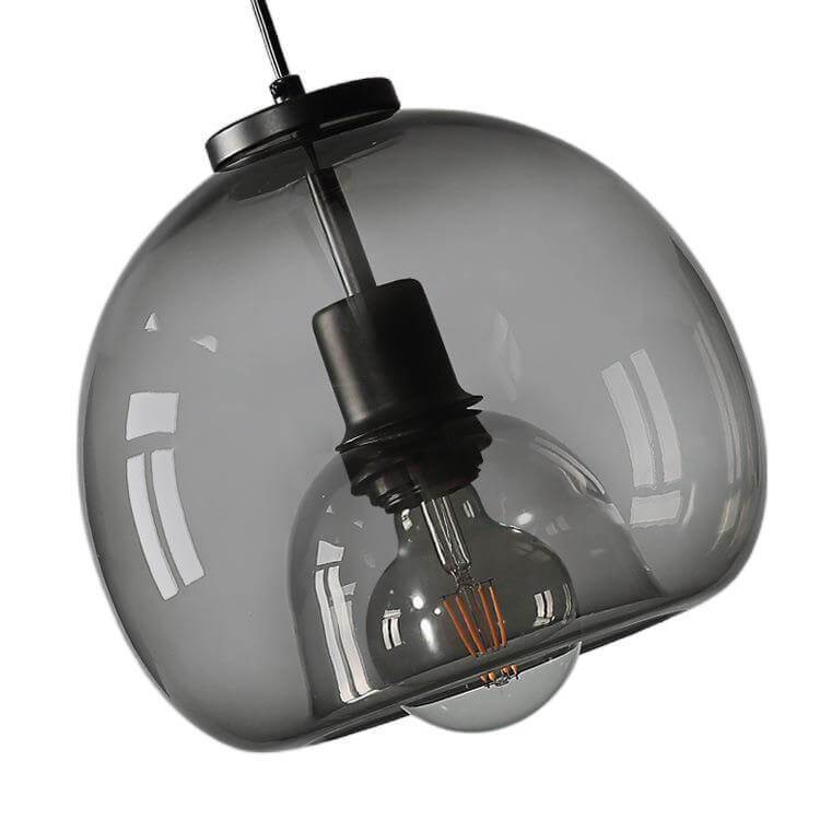 Gray Tinted Glass Drop Light with Adjustable 59-Inch Cord for Kitchen Island, Dining Area & Bedroom – E27 Socket Ceiling Fixture