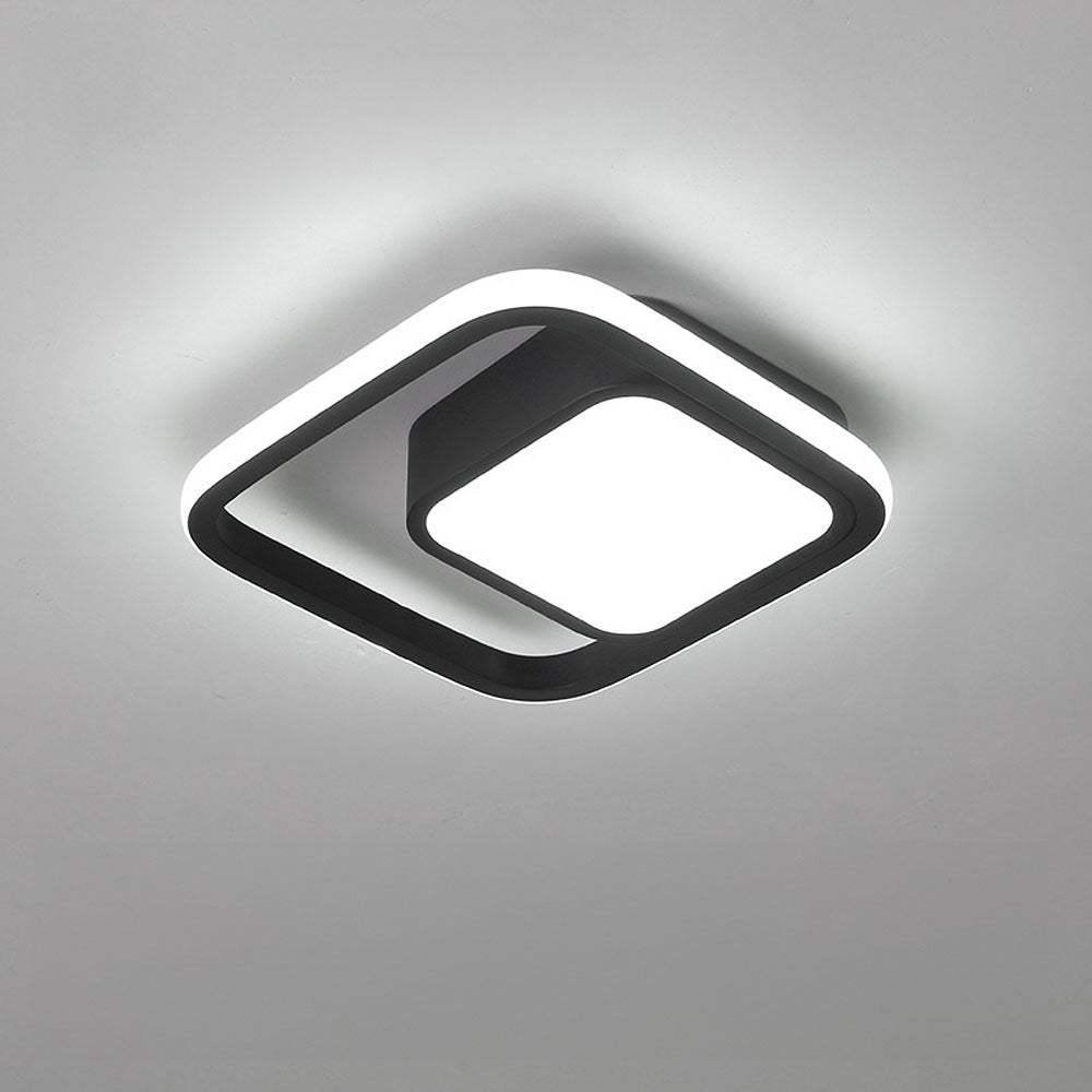Dual-Loop LED Flush Mount Light Fixture Black Warm Glow for Entryways Contemporary Rooms Apartment Ceilings Low-Profile