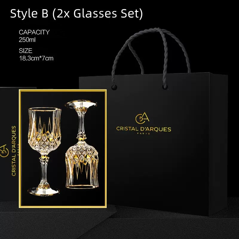 Embossed Gold Accent Wine Glass & Decanter Set with Carrying Case for Elegant Entertaining
