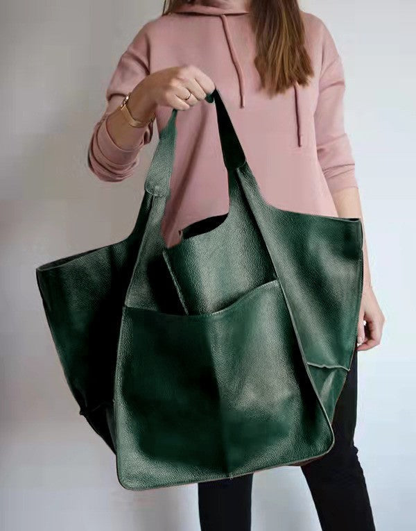 Vegan Leather Shoulder Bag – Lightweight Everyday Tote with Spacious Interior for Work, Travel & Shopping