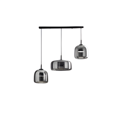 Triple Glass Dome Ceiling Light 15 in Adjustable Height for Kitchen Island Dining Room Modern Hanging Fixture Gray Smoked Finish