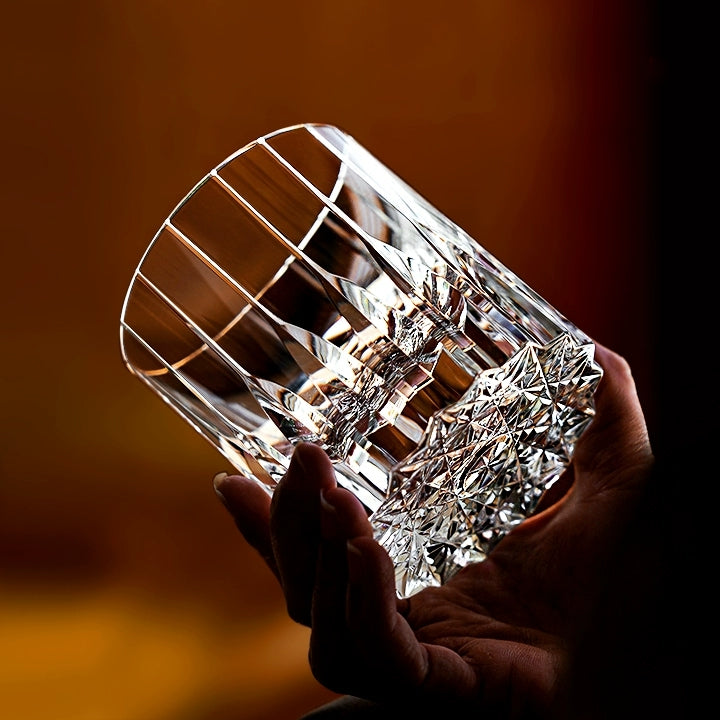 Hand-Cut Crystal Whisky Tumbler with Diamond Facets in Presentation Box for Bourbon, Scotch & Cocktails