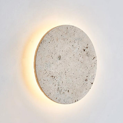 Round Stone Wall Sconce with Integrated Warm LED Light for Bedroom Hallway Living Room Modern Minimalist Travertine Fixture Indoor Ambient L