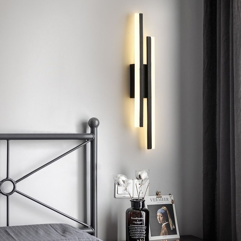 Vertical LED Wall Sconce Metal Acrylic 19 Inch Modern Ambient Lighting for Bedroom Hallway Living Room Gold Black Warm Glow Fixture Minimali