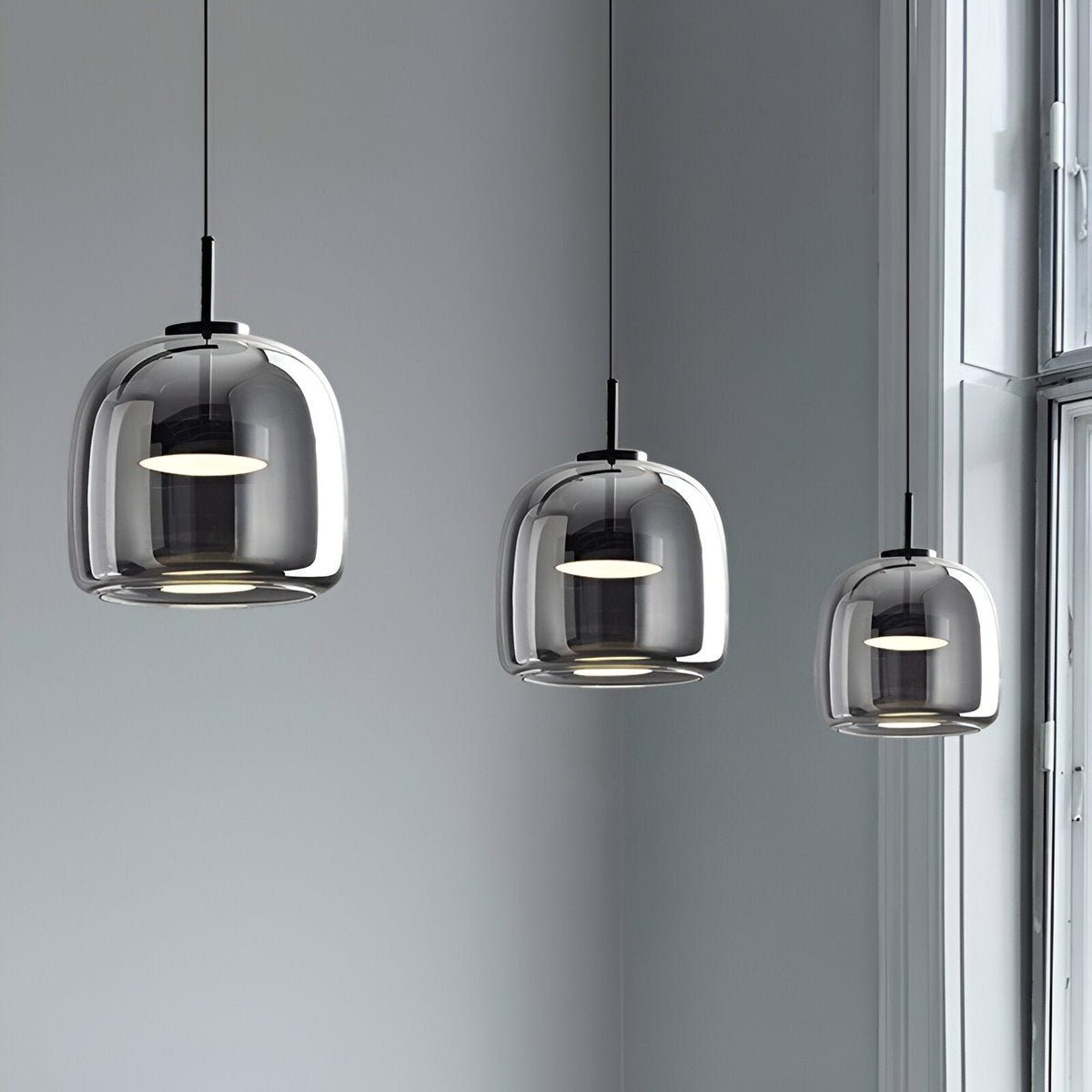 Glass Hanging Ceiling Fixture with Adjustable Cord for Dining Tables & Kitchen Islands | Color-Tunable LED Modern Farmhouse Style