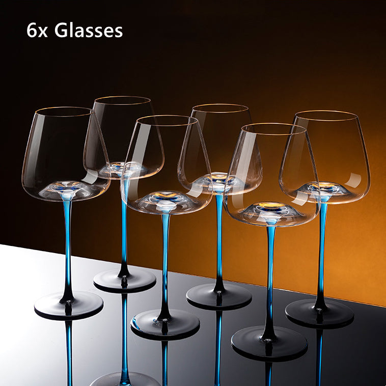 Hand-Painted Wine Glasses and Decanter Set with Cobalt Blue Accents for Burgundy and Red Wine