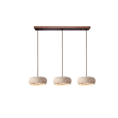 Stone Hanging Lamp 8-Inch Round Natural Travertine Shade Adjustable Drop Cord Ceiling Fixture for Kitchen Island Dining Table Room Modern Or