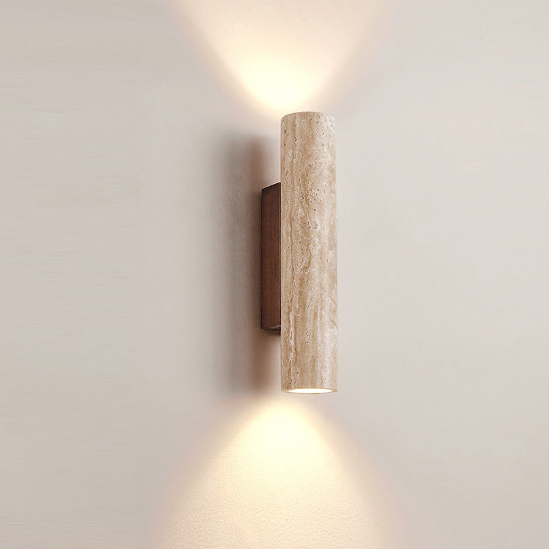Travertine Stone Sconce Dual-Direction Light 12.6 Inch Vertical Fixture Natural Beige E27 Socket for Bedrooms Hallways Staircases Living Roo