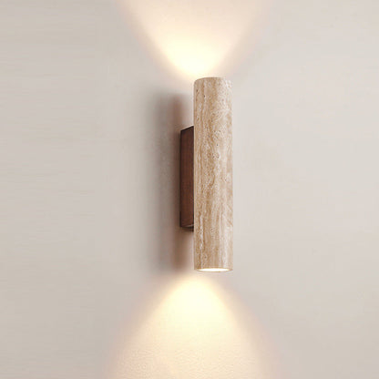Travertine Stone Sconce Dual-Direction Light 12.6 Inch Vertical Fixture Natural Beige E27 Socket for Bedrooms Hallways Staircases Living Roo