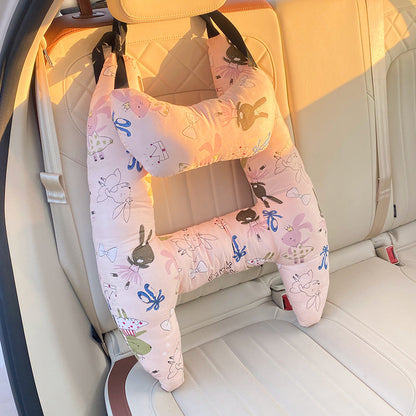 Kids Road Trip Sleep Cushion Beige 26 x 20 Inch Soft Cotton Blend with Adjustable Straps for Car Seat Headrest Support Children Toddler Long