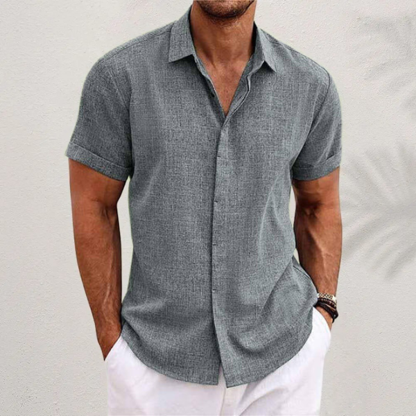 Men's Breathable Short Sleeve Dress Shirt – Lightweight Cotton Blend Button-Up for Summer Casual Wear & Office