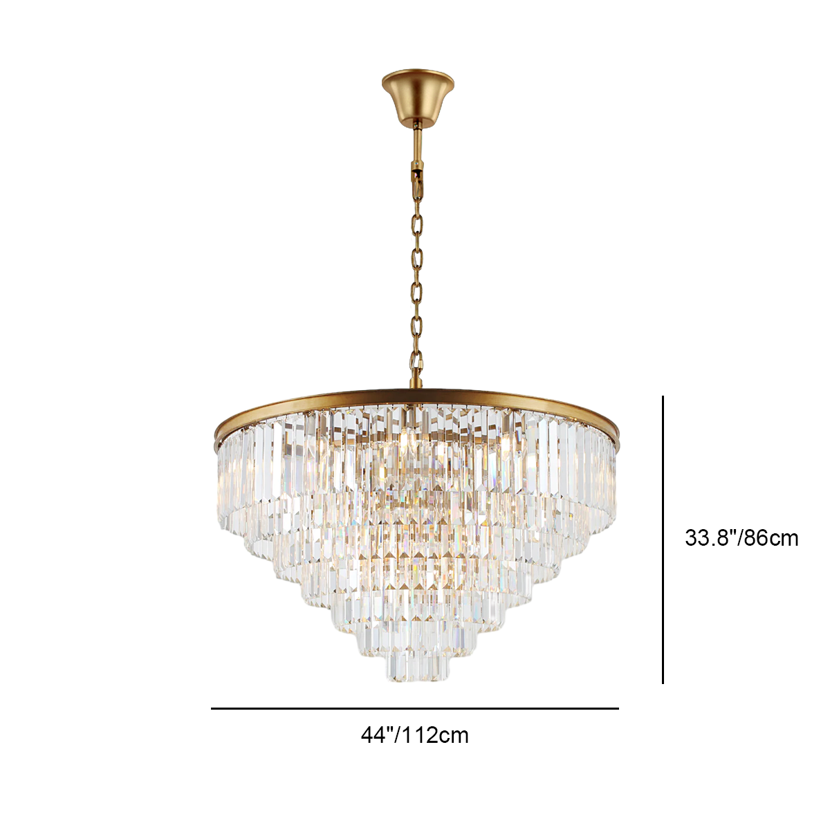 Tiered Crystal Chandelier with Cascading Glass Rods – Multi-Level Statement Lighting for Dining Room & Foyer – Brass, Black & Nickel Finish
