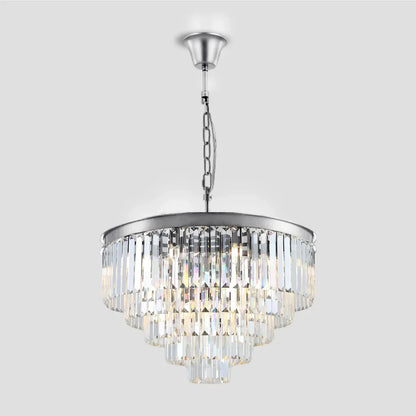 Tiered Crystal Chandelier with Cascading Glass Rods – Multi-Level Statement Lighting for Dining Room & Foyer – Brass, Black & Nickel Finish